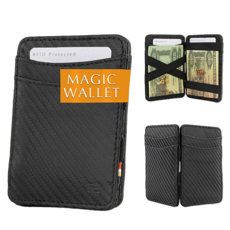 GARZINI Magic Wallet for Men | Slim Leather Wallet with RFID Blocking | Minimalist Front Pocket Wallet | Holds 8 Cards + Cash | Handcrafted Gift-Ready Design, Carbon - Image 1